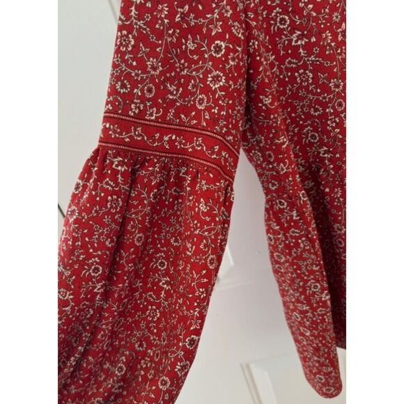 MAX STUDIO Red Floral Sz Medium Casual or Dress Long Sleeve Babydoll Boho Shirt - Picture 3 of 4